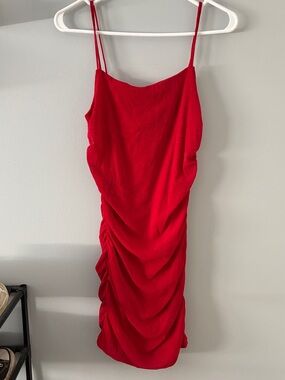Red Ruched Slip Dress with Spaghetti Straps